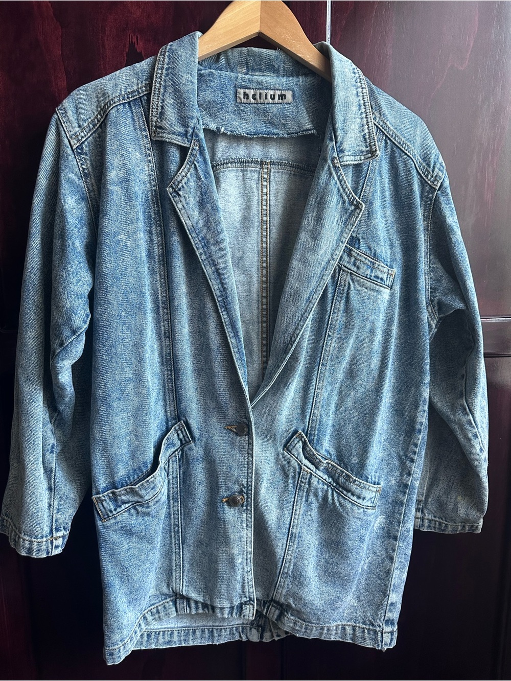 Vintage Denim Blazer Jacket - blue Acid Washed